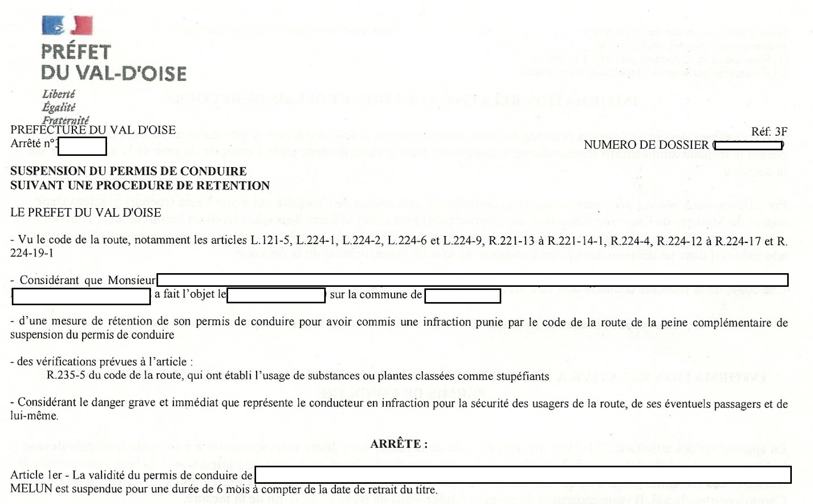 suspension permis préfet arrêté